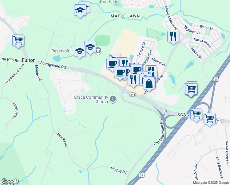 map of restaurants, bars, coffee shops, grocery stores, and more near 8010 Jennys Way in Fulton