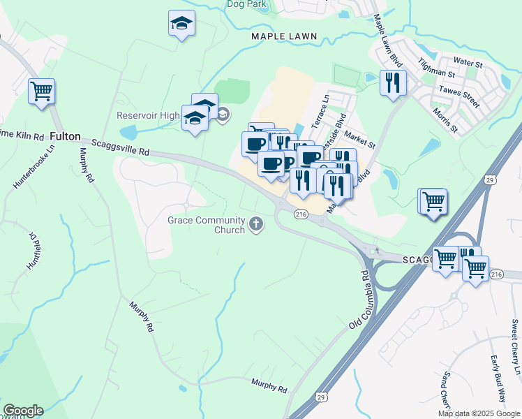 map of restaurants, bars, coffee shops, grocery stores, and more near 8010 Jennys Way in Fulton