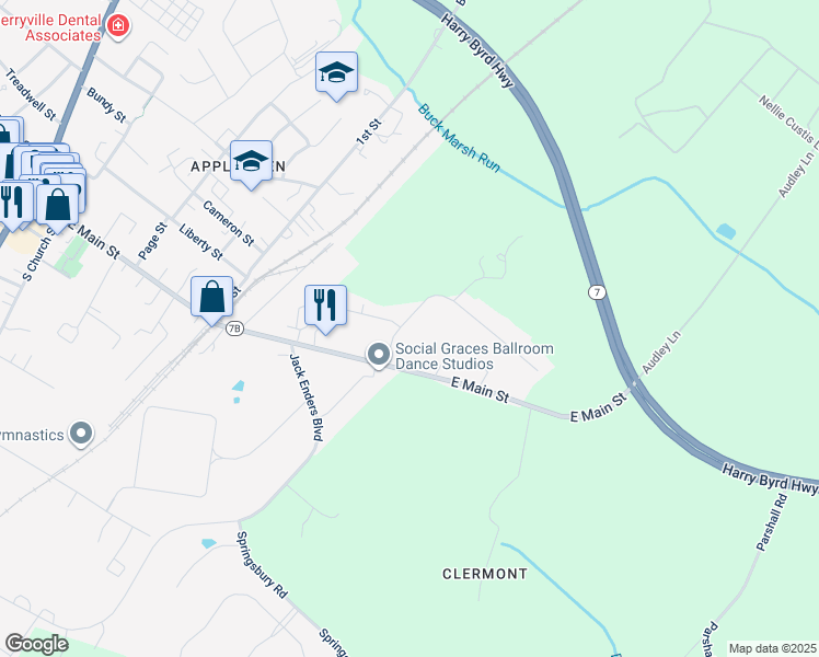 map of restaurants, bars, coffee shops, grocery stores, and more near 12 Battletown Drive in Berryville