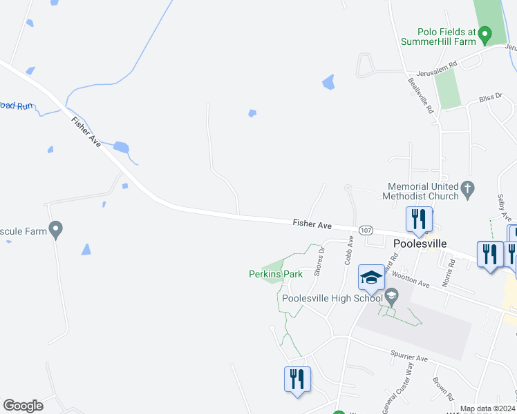 map of restaurants, bars, coffee shops, grocery stores, and more near 20405 Whites Ferry Road in Poolesville