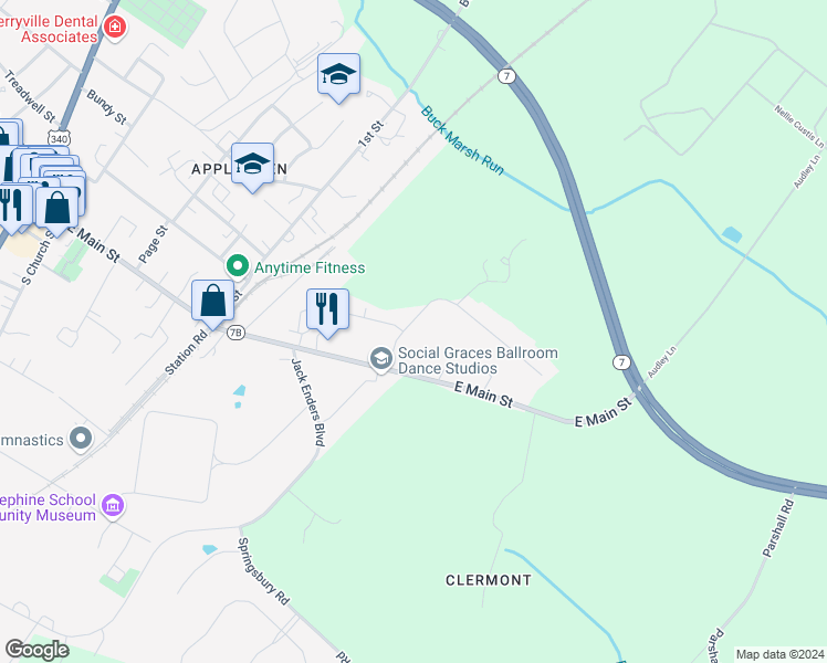 map of restaurants, bars, coffee shops, grocery stores, and more near 12 Battletown Drive in Berryville