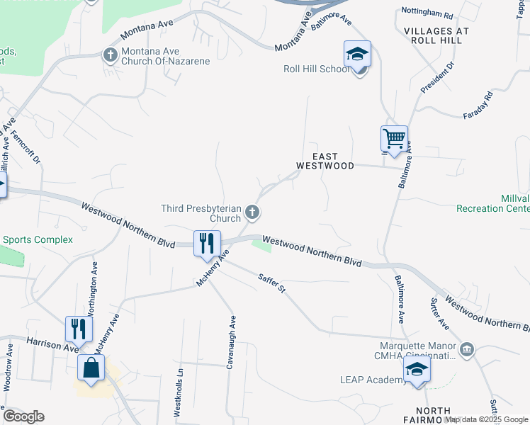 map of restaurants, bars, coffee shops, grocery stores, and more near 3362 McHenry Avenue in Cincinnati