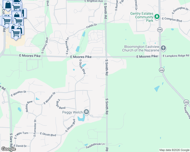 map of restaurants, bars, coffee shops, grocery stores, and more near 3709 Reed Court in Bloomington