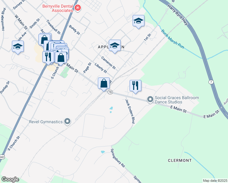 map of restaurants, bars, coffee shops, grocery stores, and more near 148 Laurel Lane in Bluemont