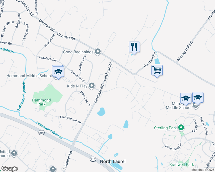 map of restaurants, bars, coffee shops, grocery stores, and more near 7108 Tranquility Road in Laurel