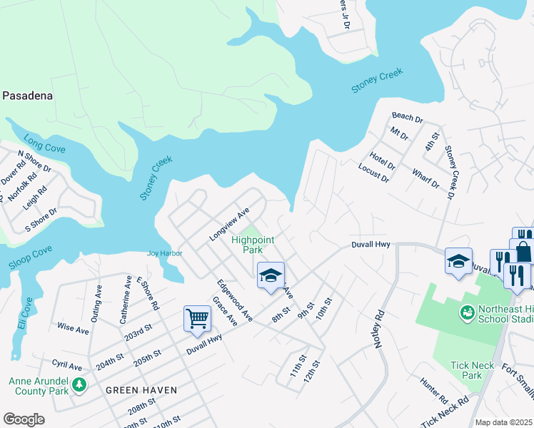 map of restaurants, bars, coffee shops, grocery stores, and more near 969 Tidewater Road in Pasadena