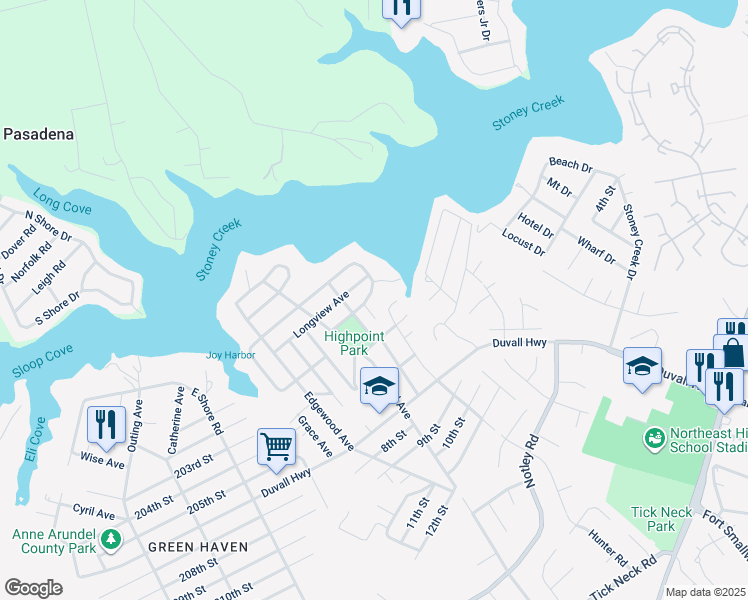 map of restaurants, bars, coffee shops, grocery stores, and more near 969 Tidewater Road in Pasadena