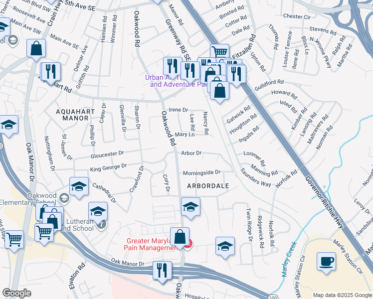 map of restaurants, bars, coffee shops, grocery stores, and more near 101 Independence Avenue Southeast in Washington