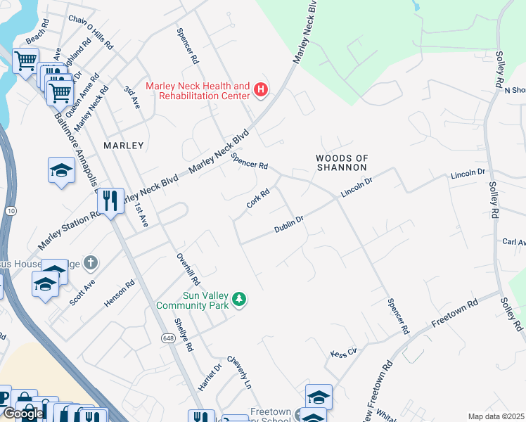 map of restaurants, bars, coffee shops, grocery stores, and more near 376 Jamie Court in Glen Burnie
