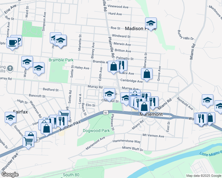map of restaurants, bars, coffee shops, grocery stores, and more near 4005 Plainville Road in Cincinnati