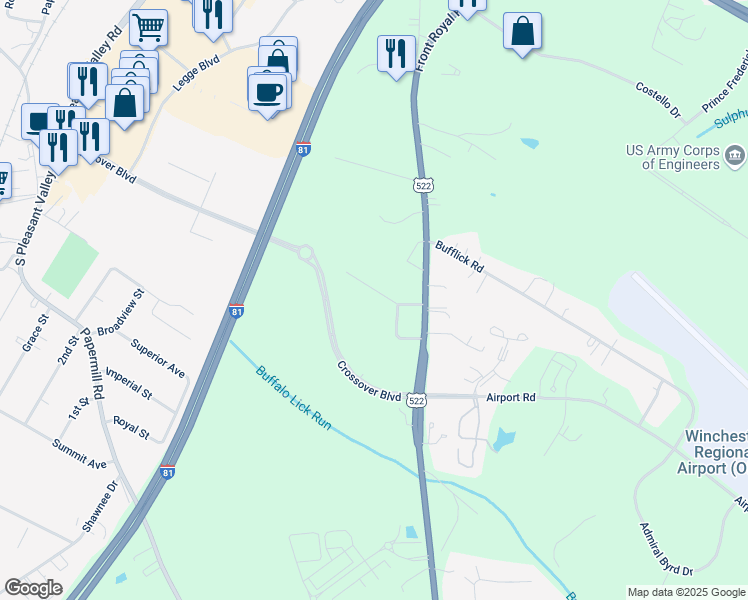 map of restaurants, bars, coffee shops, grocery stores, and more near 161 Front Drive in Winchester