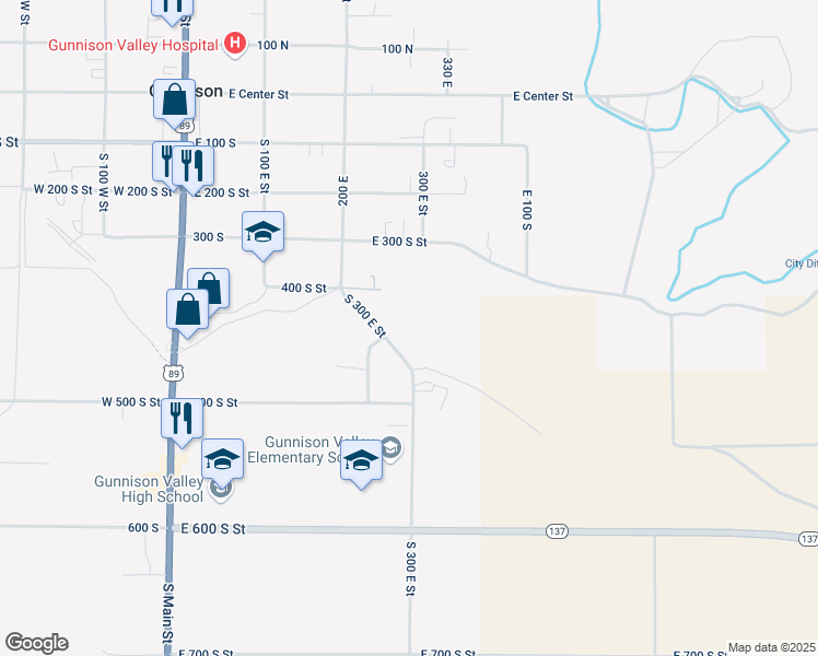 map of restaurants, bars, coffee shops, grocery stores, and more near 499 South 300 South East in Gunnison