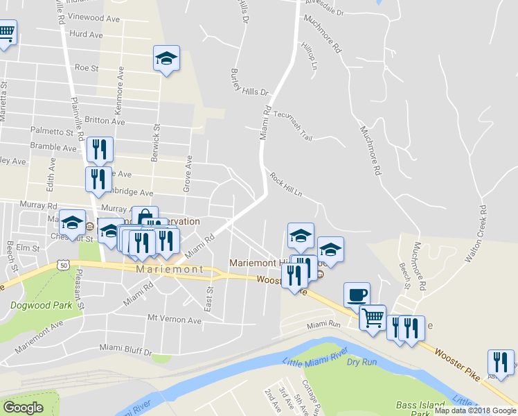 map of restaurants, bars, coffee shops, grocery stores, and more near 4008 Miami Road in Cincinnati
