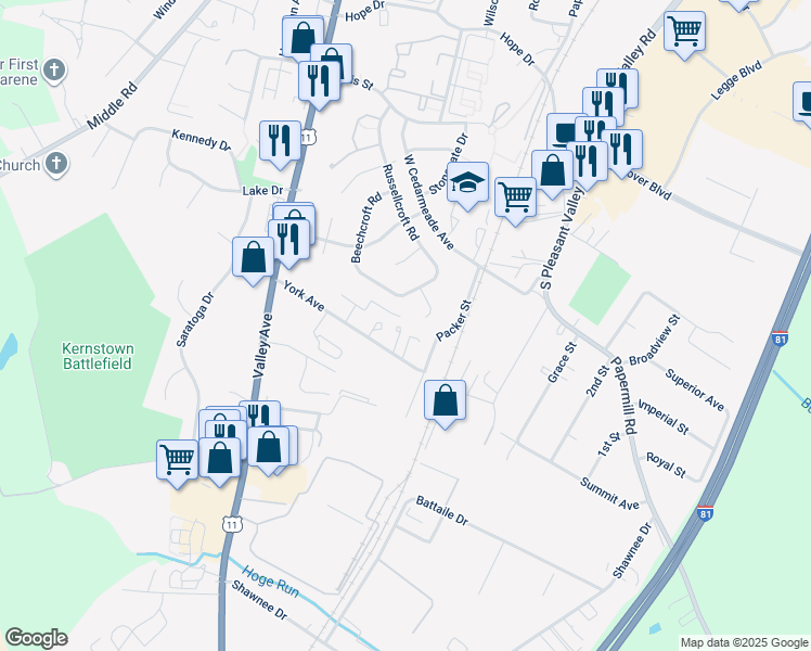 map of restaurants, bars, coffee shops, grocery stores, and more near 2850 Spencer Square in Winchester
