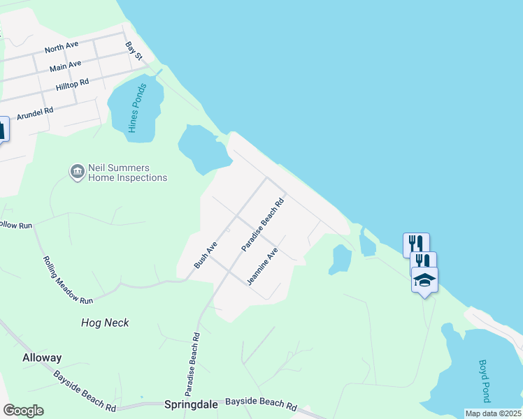 map of restaurants, bars, coffee shops, grocery stores, and more near 7618 Paradise Beach Road in Pasadena
