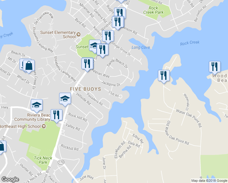 map of restaurants, bars, coffee shops, grocery stores, and more near 114 Club Road in Pasadena