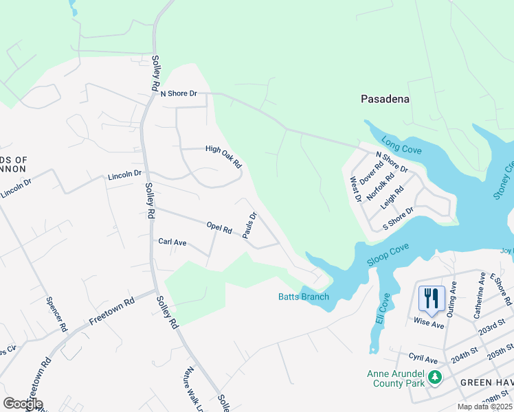 map of restaurants, bars, coffee shops, grocery stores, and more near 8005 Stone Haven Drive in Glen Burnie