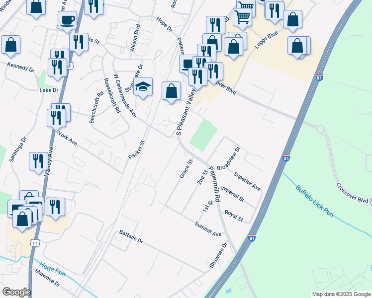 map of restaurants, bars, coffee shops, grocery stores, and more near 2824 Papermill Road in Winchester