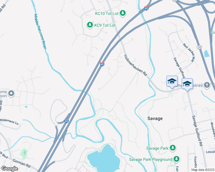 map of restaurants, bars, coffee shops, grocery stores, and more near 9391 Spring Water Path in Jessup