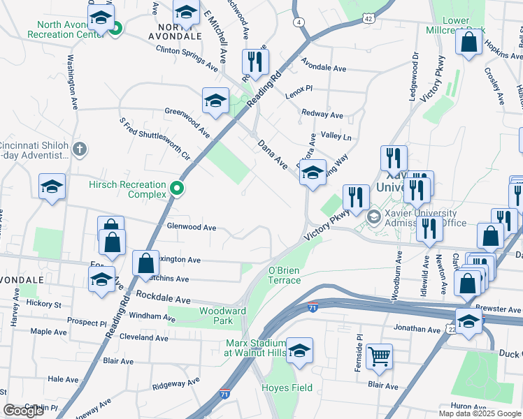 map of restaurants, bars, coffee shops, grocery stores, and more near 1007 Burton Ave in Cincinnati