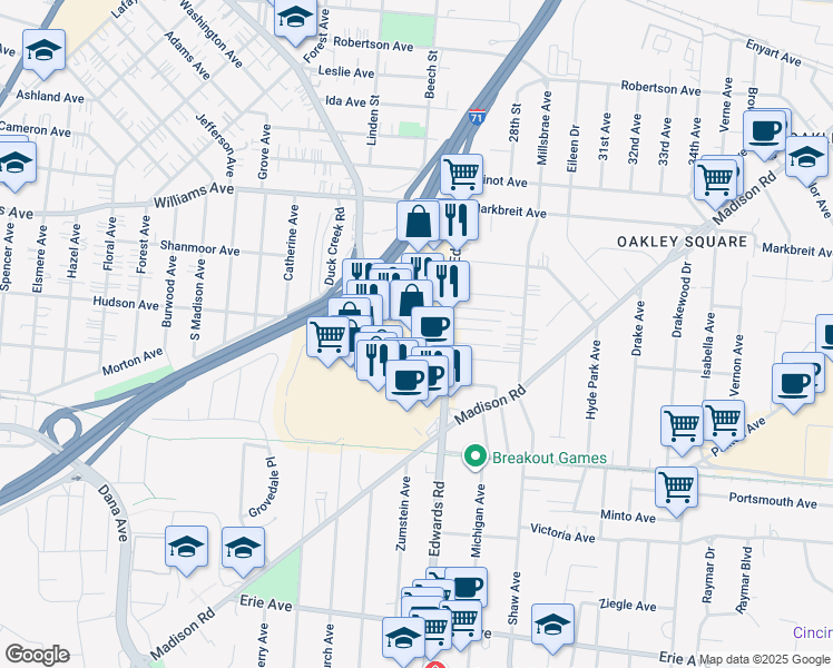 map of restaurants, bars, coffee shops, grocery stores, and more near 2635 Edmondson Road in Cincinnati