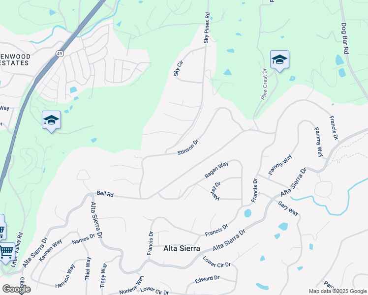 map of restaurants, bars, coffee shops, grocery stores, and more near 15048 Stinson Drive in Grass Valley