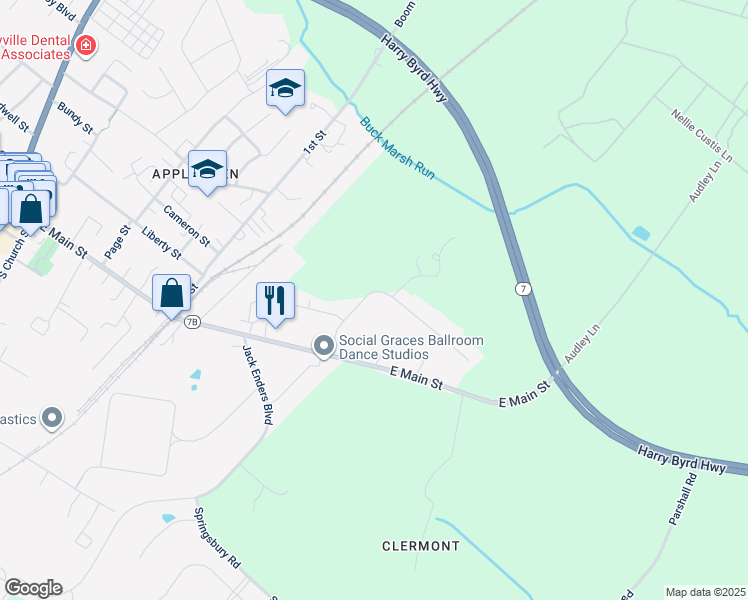map of restaurants, bars, coffee shops, grocery stores, and more near 20 Battletown Drive in Berryville