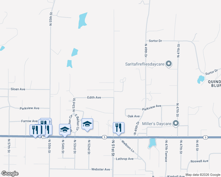 map of restaurants, bars, coffee shops, grocery stores, and more near 3400 North 51st Street in Kansas City