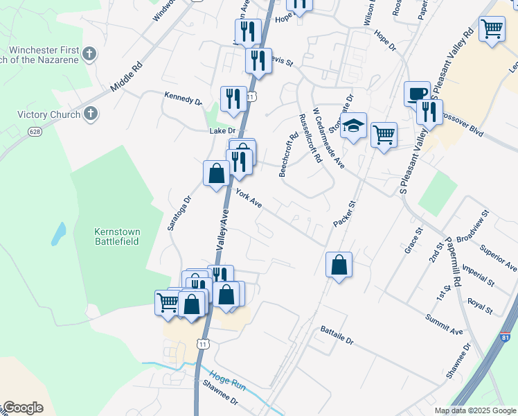 map of restaurants, bars, coffee shops, grocery stores, and more near 2901 Sorrell Court in Winchester