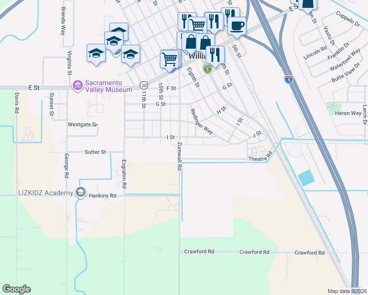 map of restaurants, bars, coffee shops, grocery stores, and more near 929 9th Street in Williams