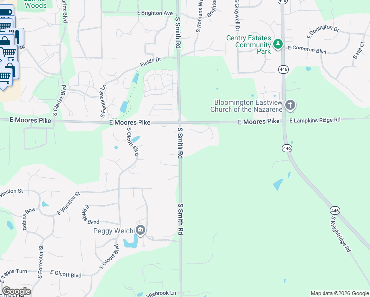 map of restaurants, bars, coffee shops, grocery stores, and more near 1351-1479 S Smith Rd in Bloomington