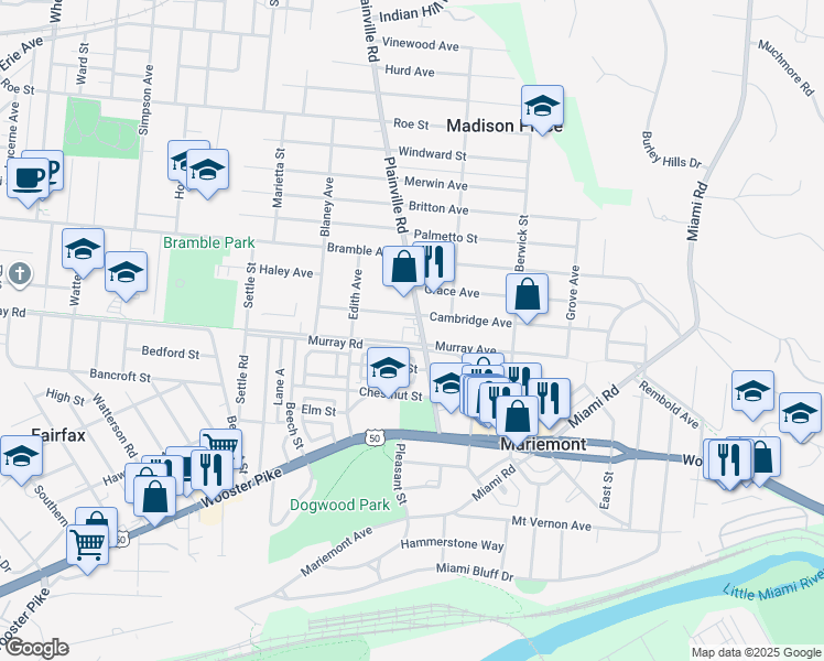 map of restaurants, bars, coffee shops, grocery stores, and more near 4005 Plainville Road in Cincinnati