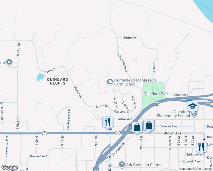 map of restaurants, bars, coffee shops, grocery stores, and more near 3421 North 39th Street in Kansas City