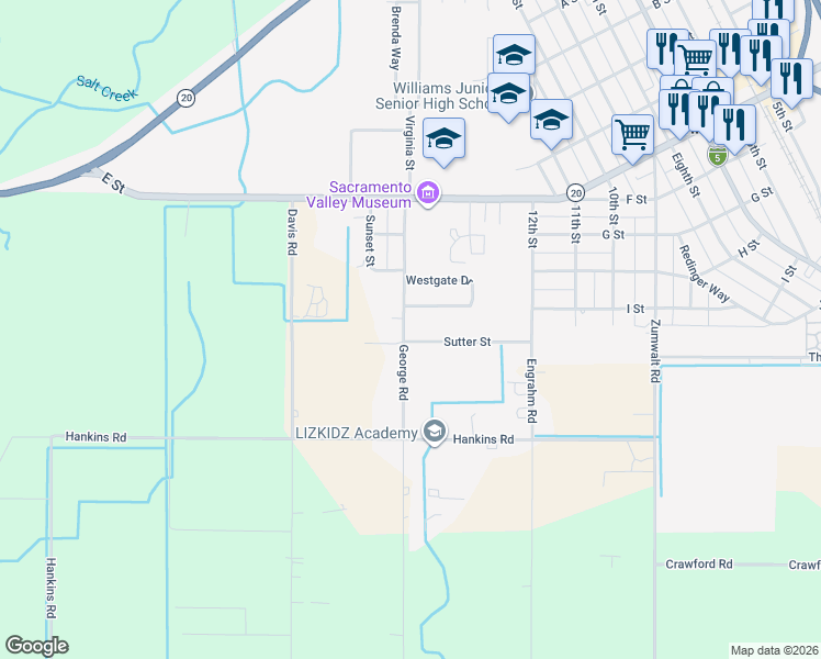 map of restaurants, bars, coffee shops, grocery stores, and more near 2501-2539 George Rd in Williams
