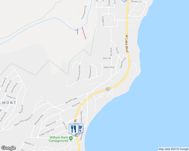 map of restaurants, bars, coffee shops, grocery stores, and more near 1410 Snow Flower Lane in Tahoe City