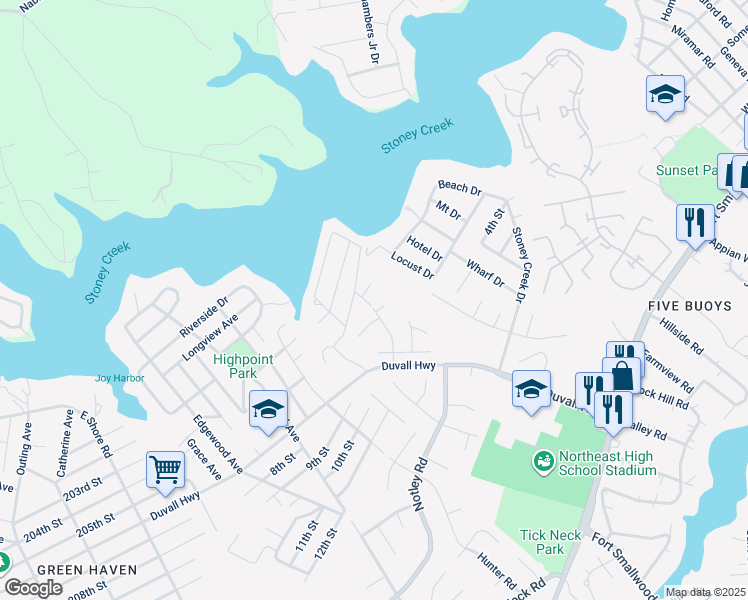 map of restaurants, bars, coffee shops, grocery stores, and more near 7693 Oak Lane in Pasadena