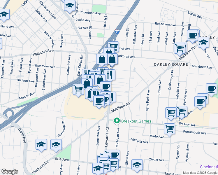 map of restaurants, bars, coffee shops, grocery stores, and more near 2616 Edmondson Road in Cincinnati
