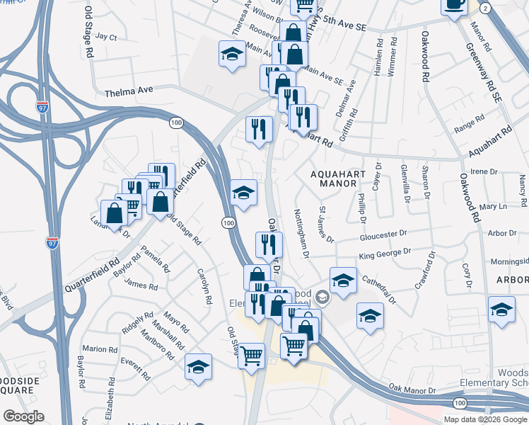 map of restaurants, bars, coffee shops, grocery stores, and more near 1404 Maryland 3 Business in Glen Burnie