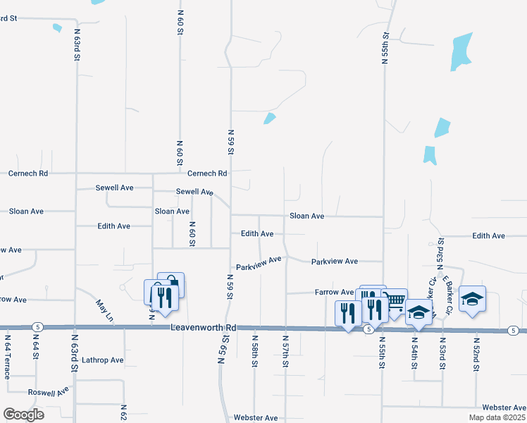 map of restaurants, bars, coffee shops, grocery stores, and more near 5728 Sloan Avenue in Kansas City