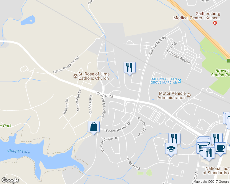 map of restaurants, bars, coffee shops, grocery stores, and more near 11550 Sullnick Way in Gaithersburg