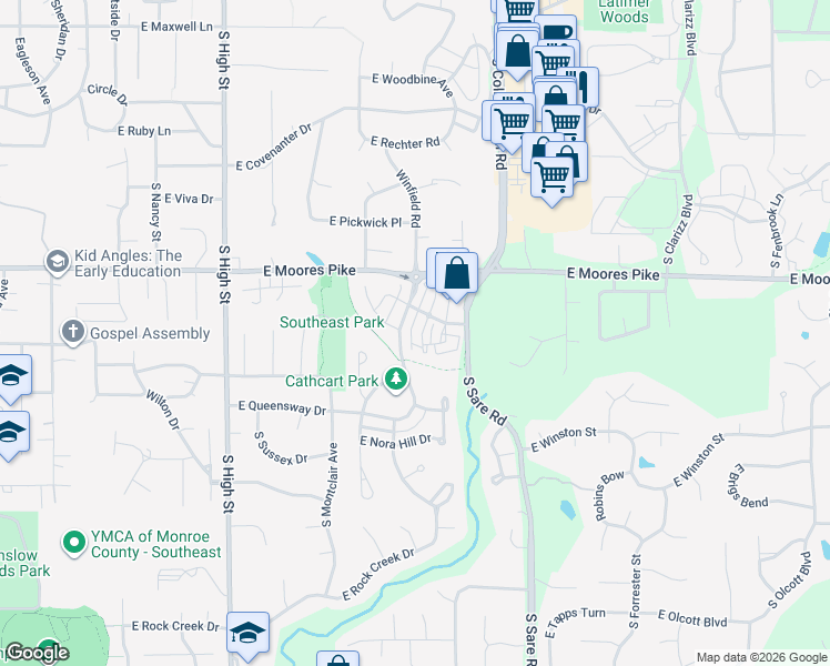 map of restaurants, bars, coffee shops, grocery stores, and more near 1625 South Ira Street in Bloomington