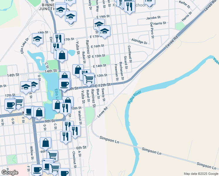 map of restaurants, bars, coffee shops, grocery stores, and more near 1116 Sampson Street in Marysville