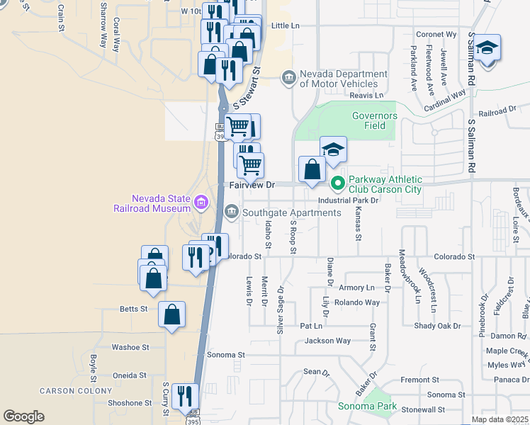 map of restaurants, bars, coffee shops, grocery stores, and more near 2061 West Sheffield Manor in Carson City