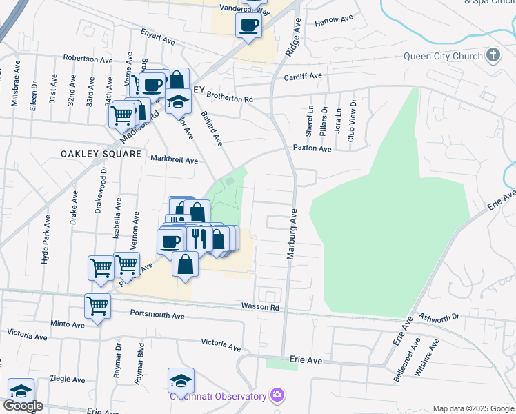 map of restaurants, bars, coffee shops, grocery stores, and more near 3861 Kilbourne Avenue in Cincinnati