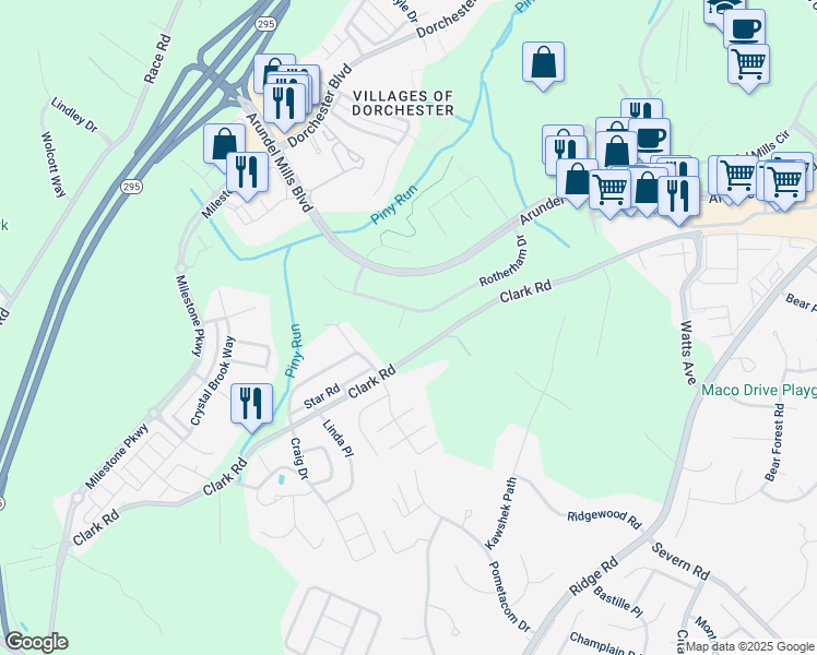 map of restaurants, bars, coffee shops, grocery stores, and more near 1705 Calderdale Court in Hanover