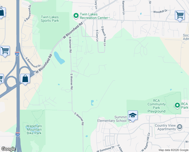 map of restaurants, bars, coffee shops, grocery stores, and more near 2001-2099 W Arbor Ridge Way in Bloomington