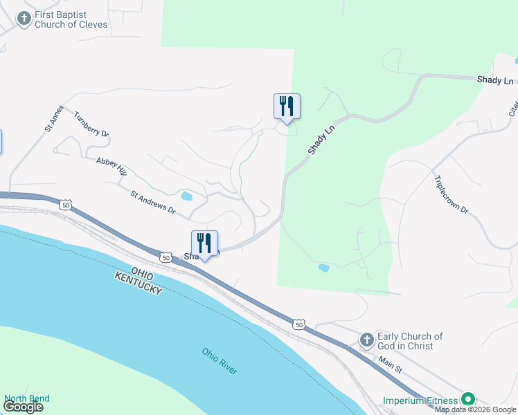 map of restaurants, bars, coffee shops, grocery stores, and more near 58 Saint Andrews Drive in North Bend