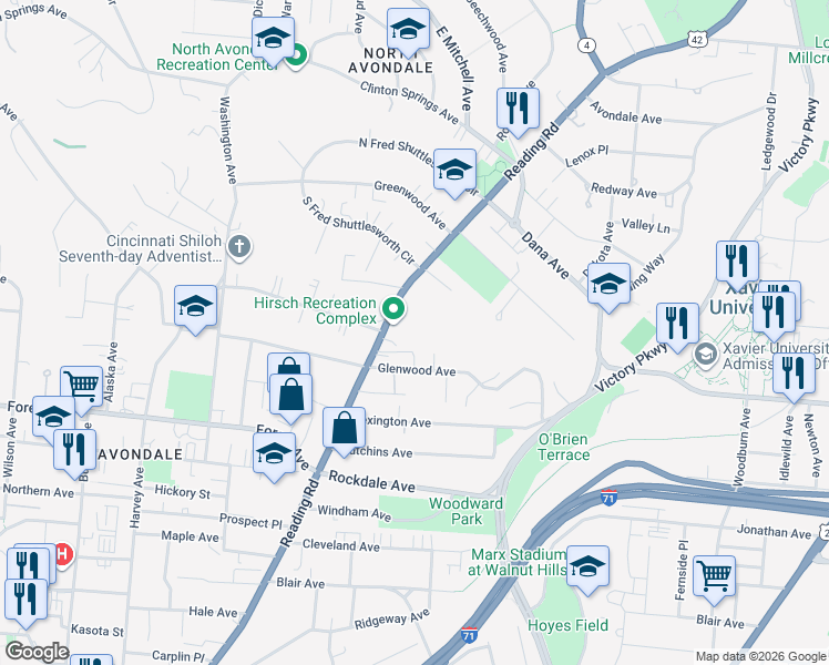 map of restaurants, bars, coffee shops, grocery stores, and more near 834 Glenwood Ave in Cincinnati