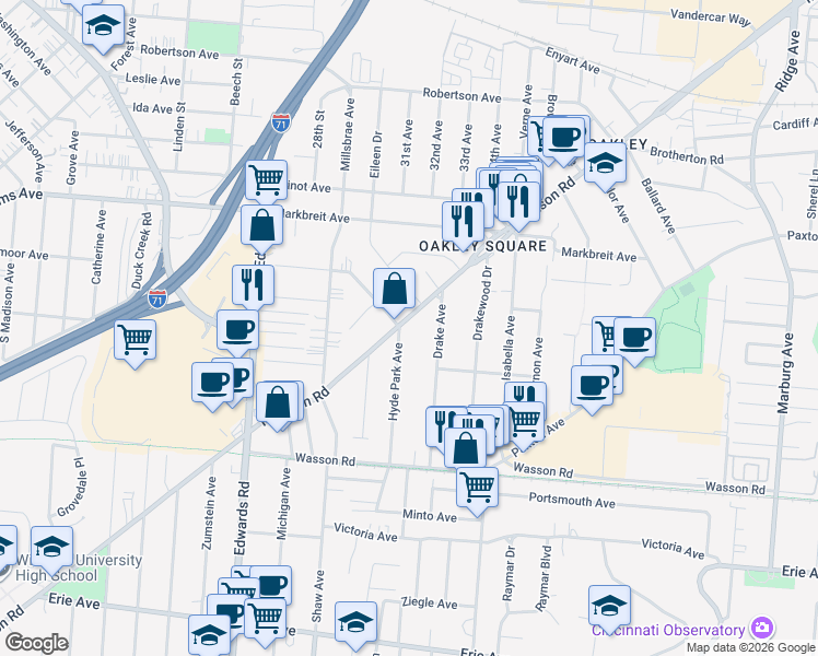 map of restaurants, bars, coffee shops, grocery stores, and more near 2905 Madison Road in Cincinnati