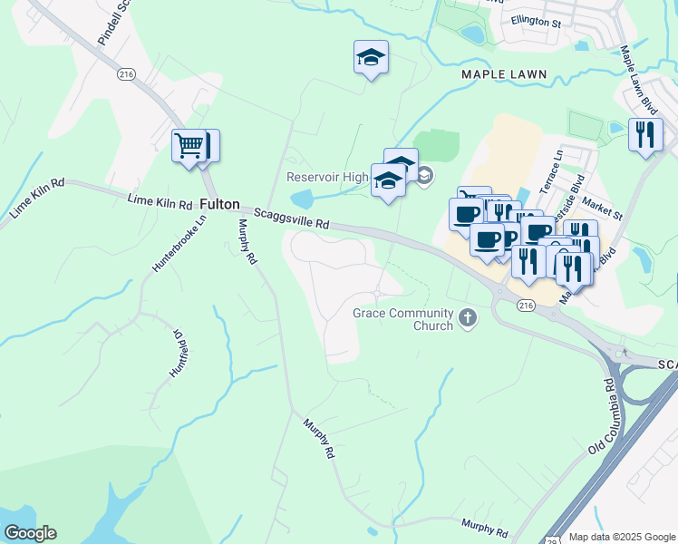 map of restaurants, bars, coffee shops, grocery stores, and more near 11035 Martha Way in Fulton